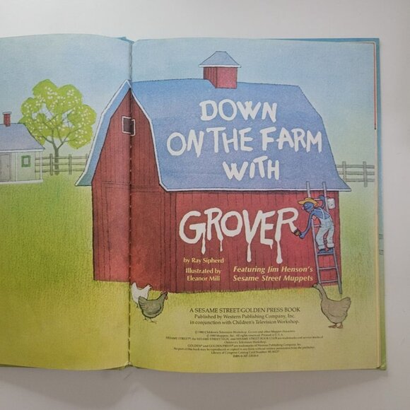 Sesame Street Grover Down on Farm Book Vintage 1980s Muppets Jim Henson Animals - Picture 3 of 9